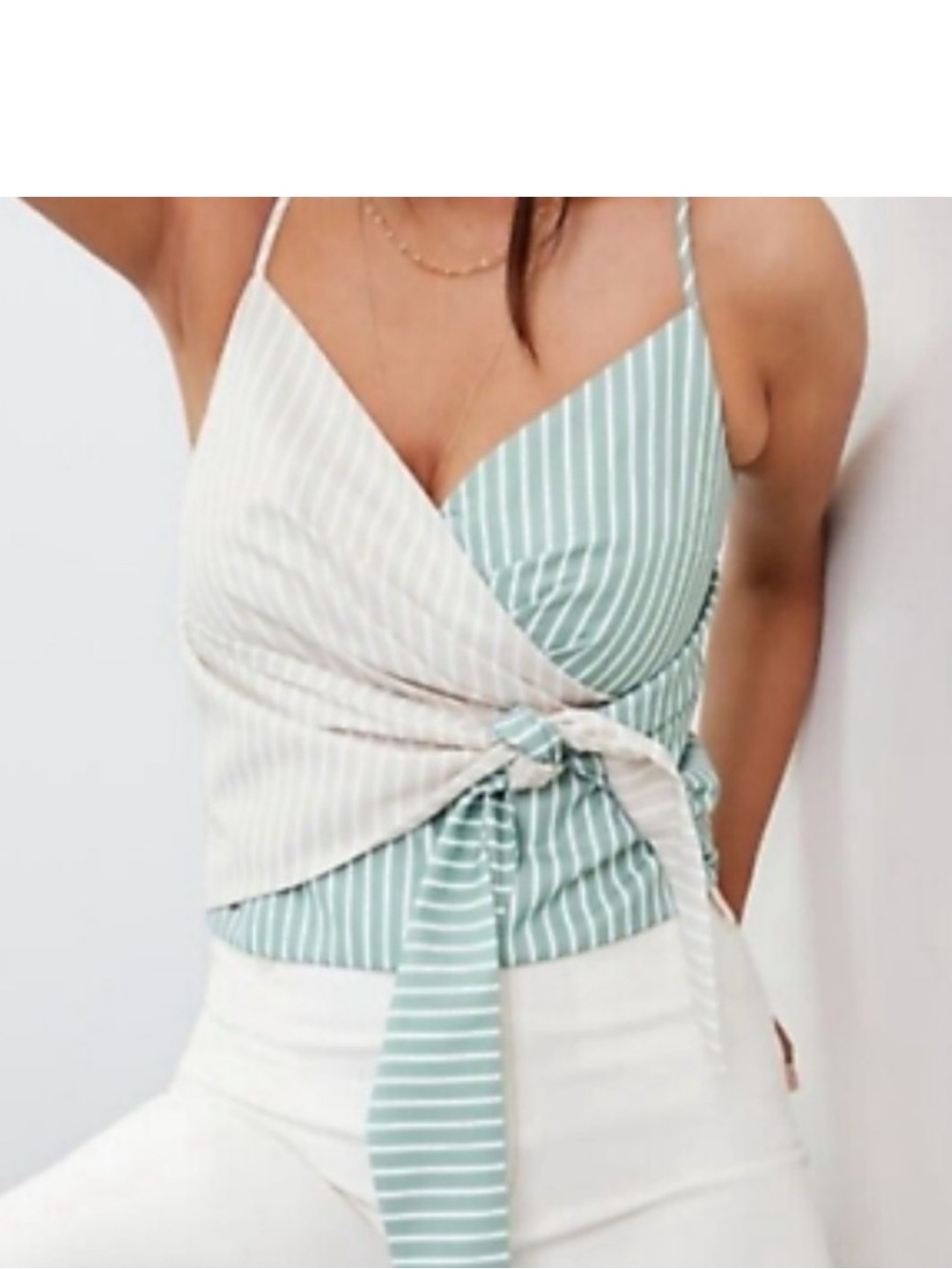 Mare Mare x Anthropologie Green and Tan Striped Tank, Tie Waist, XS